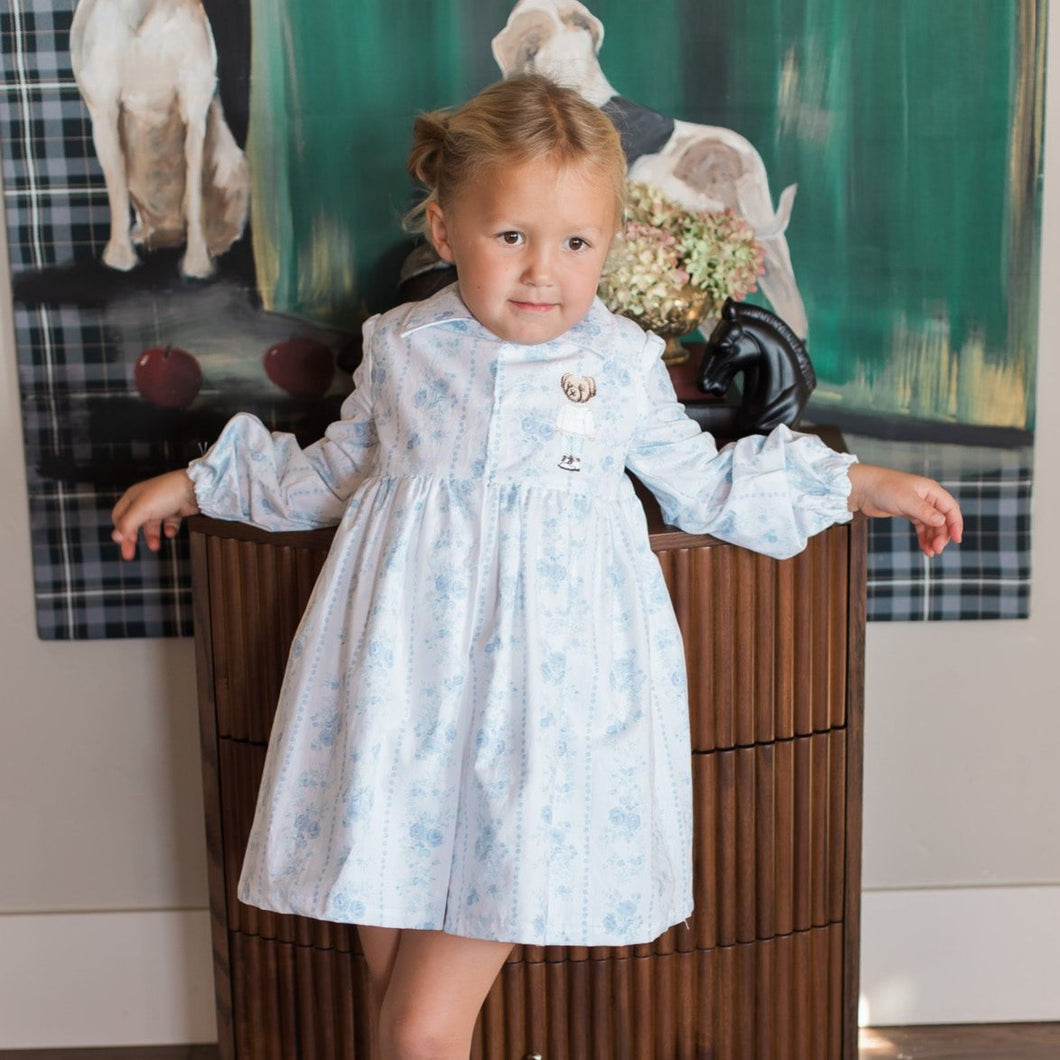 Blue Floral Bear Shirt Dress {Size 4}