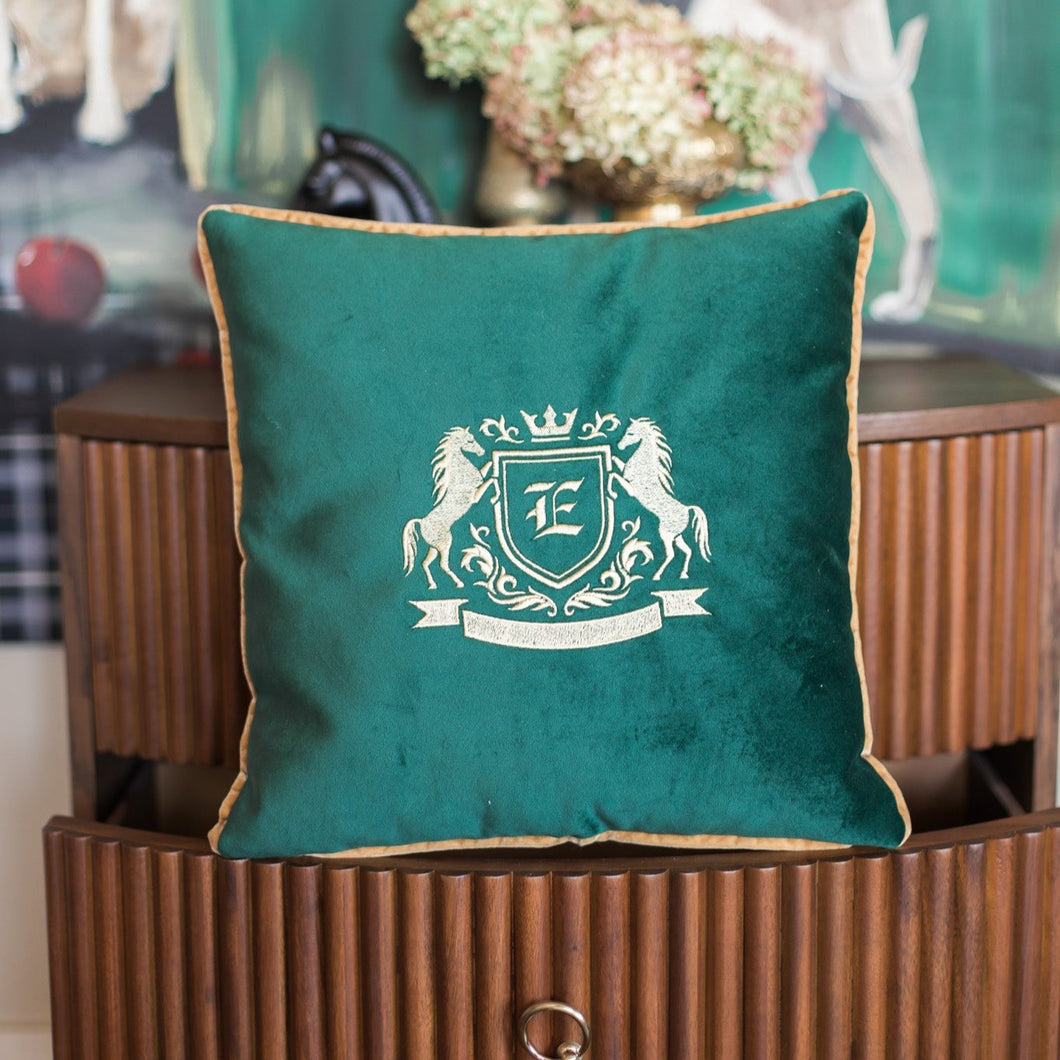 Monogrammed Velour Green Pillow