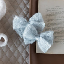 Load image into Gallery viewer, Gray Blue Knit Baby Bows
