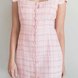 Pink Scalloped Tweed Mama Dress {RTS}