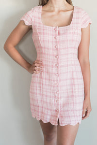 Pink Scalloped Tweed Mama Dress {RTS}