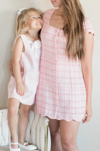 Pink Scalloped Tweed Mama Dress {RTS}