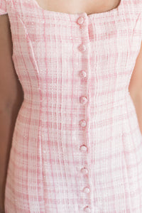 Pink Scalloped Tweed Mama Dress {RTS}