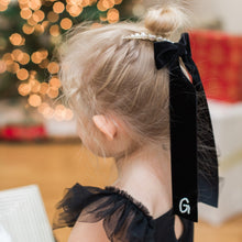 Load image into Gallery viewer, Black Luxe Long Velvet Initial Bow
