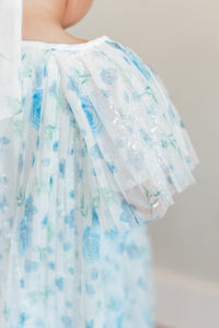 Blue Rosette Pleated Dress {RTS}