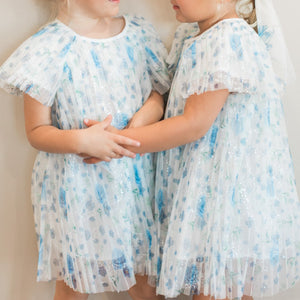 Blue Rosette Pleated Dress {RTS}