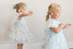 Blue Rosette Pleated Dress {RTS}