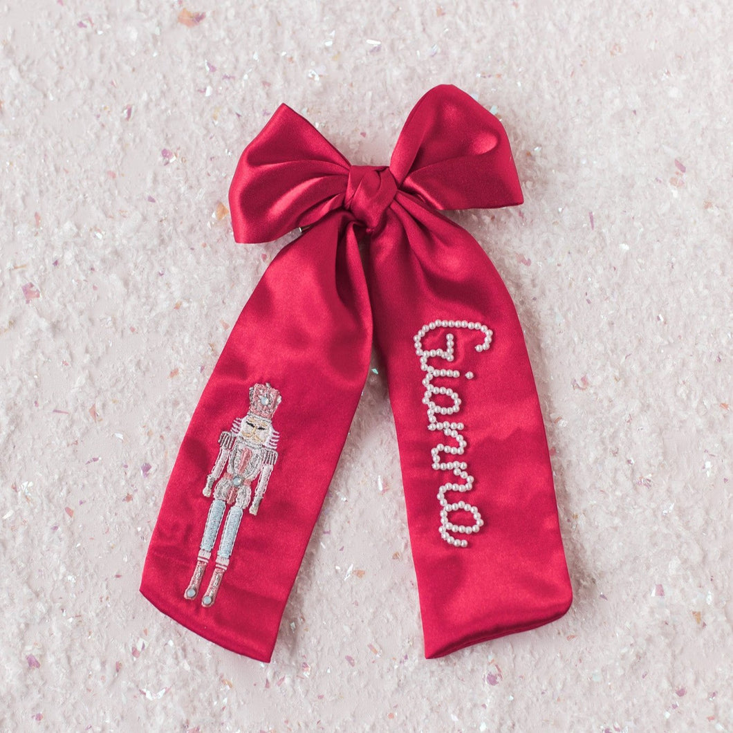 Red Pearls & Crystals Nutcracker Bow