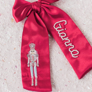 Red Pearls & Crystals Nutcracker Bow