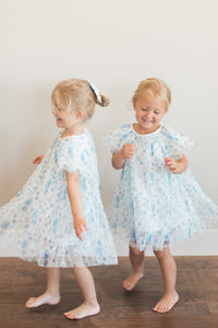 Blue Rosette Pleated Dress {RTS}