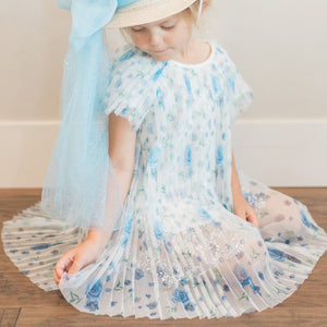 Blue Rosette Pleated Dress {RTS}