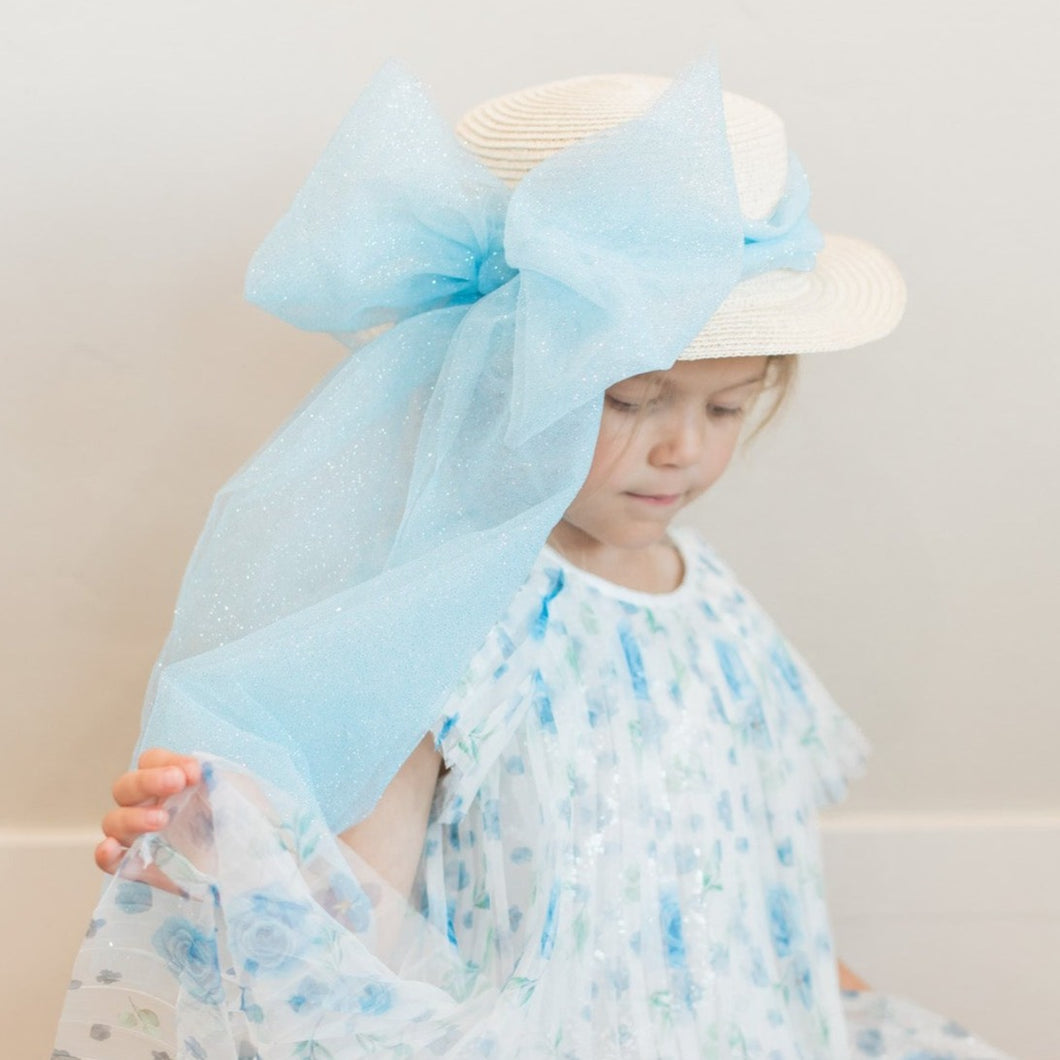 Sparkly Blue Bespoke Girls Straw Hat {RTS}