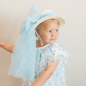 Sparkly Blue Bespoke Girls Straw Hat {RTS}