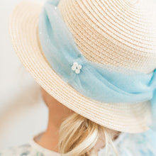 Load image into Gallery viewer, Sparkly Blue Bespoke Girls Straw Hat {RTS}
