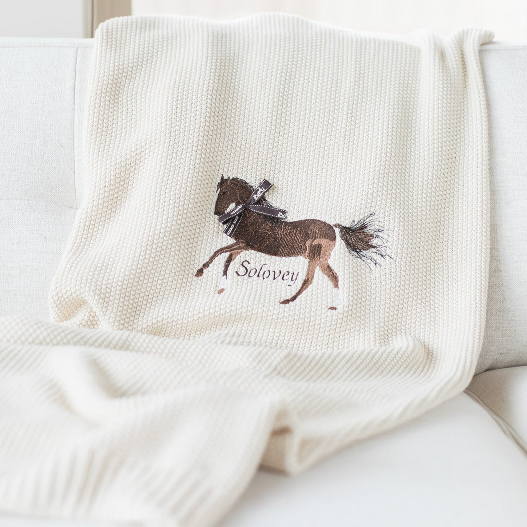 Knit Ivory Horse Blanket Throw