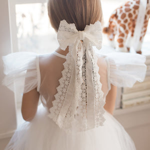 Heirloom Velvet White Lace Bow