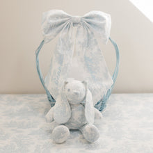 Load image into Gallery viewer, Blue Toile Easter Basket Bow &amp; Bunny
