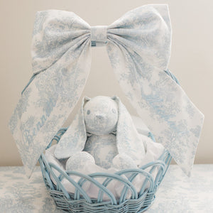 Blue Toile Easter Basket Bow & Bunny