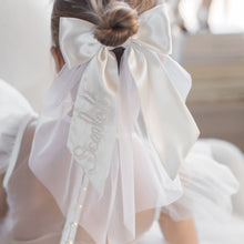Load image into Gallery viewer, White Satin Tulle Pearl Bow With Tulle
