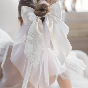 White Satin Tulle Pearl Bow With Tulle