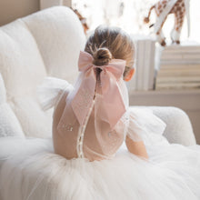 Load image into Gallery viewer, Pink Satin Tulle Pearl Bow With Tulle
