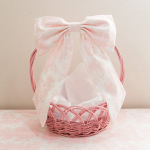 Pink Toile Pearl Easter Basket Bow & Bunny