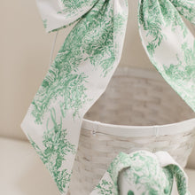 Load image into Gallery viewer, Green Toile Easter Basket Bow &amp; Bunny
