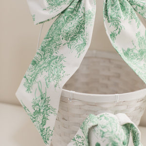 Green Toile Easter Basket Bow & Bunny