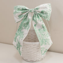 Load image into Gallery viewer, Green Toile Easter Basket Bow &amp; Bunny
