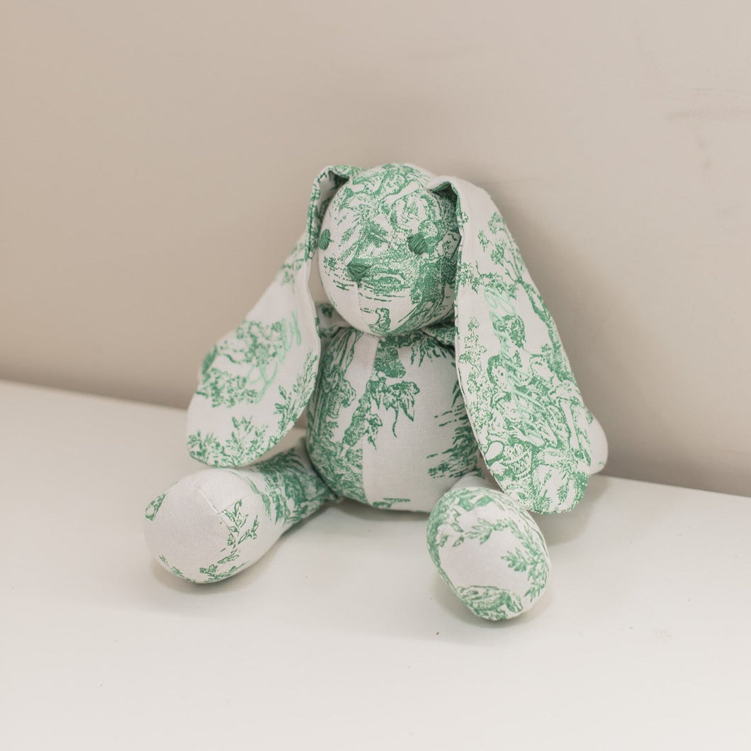 Green Toile Easter Basket Bow & Bunny