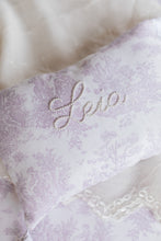 Load image into Gallery viewer, Mini Newborn Lavender Toile Personalized Pillow
