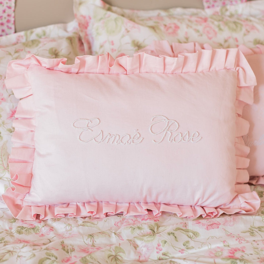 Pink Ruffle Pearl Bespoke Pillow