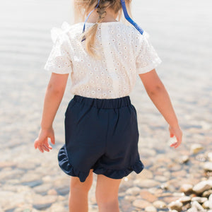 Navy Ruffle Shorts {RTS}