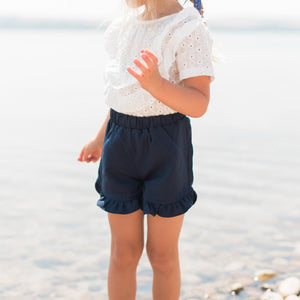 Navy Ruffle Shorts {RTS}