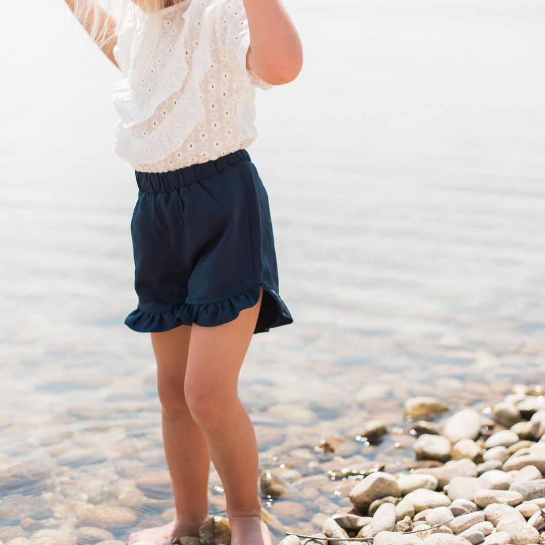 Navy Ruffle Shorts {RTS}