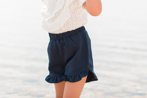 Navy Ruffle Shorts {RTS}