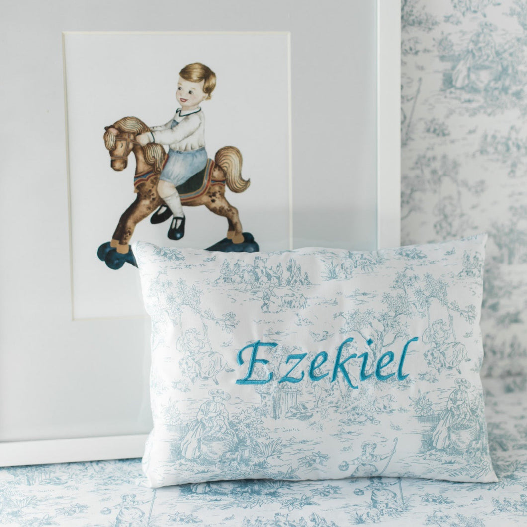 Mini Newborn Toile Personalized Pillow