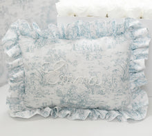 Load image into Gallery viewer, Toile Ruffle Pearl Bespoke Pillow
