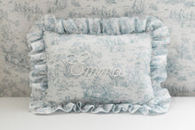 Load image into Gallery viewer, Toile Ruffle Pearl Bespoke Pillow
