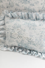 Load image into Gallery viewer, Toile Ruffle Pearl Bespoke Pillow
