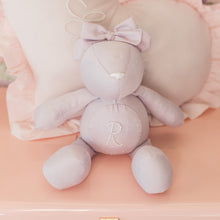 Load image into Gallery viewer, Lavender Pearl Initial Teddy Bear
