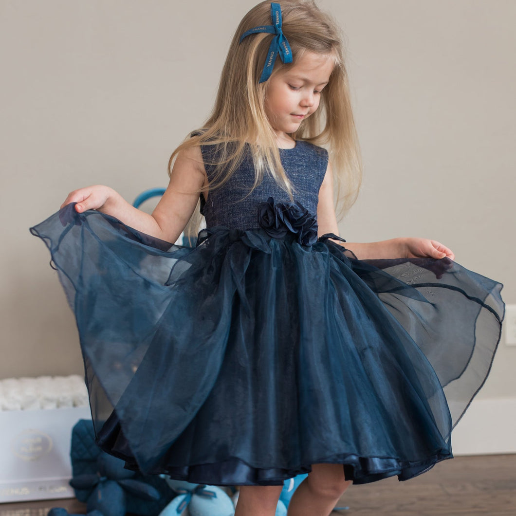 Navy Rosette Dress