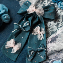 Load image into Gallery viewer, Bespoke Dark Denim Bows on Bow
