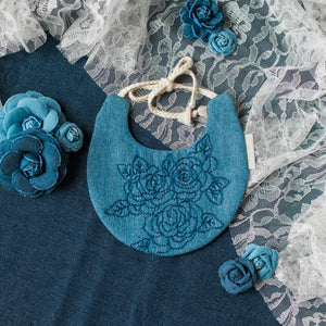 Embroidered Floral Denim Bib