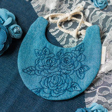 Load image into Gallery viewer, Embroidered Floral Denim Bib
