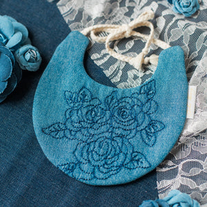 Embroidered Floral Denim Bib