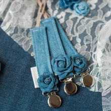 Load image into Gallery viewer, Denim Camellia Pacifier Holder
