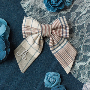 Mini Plaid Pearl Bow