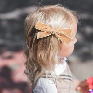 "The Golden Teddy" Medium Velvet Bow