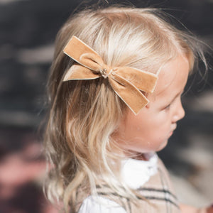 "The Golden Teddy" Medium Velvet Bow